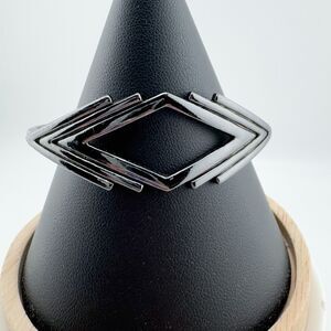 Bold Geometric Cuff Bracelet Gunmetal Tone Art Deco Architectural Statement